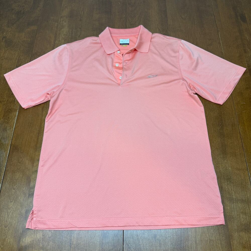 Greg Norman Play Dry Men's Golf Polo Coral Pink Micro Dot Performance Shirt